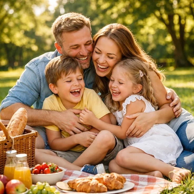 Family enjoying a picnic while discussing protection priorities